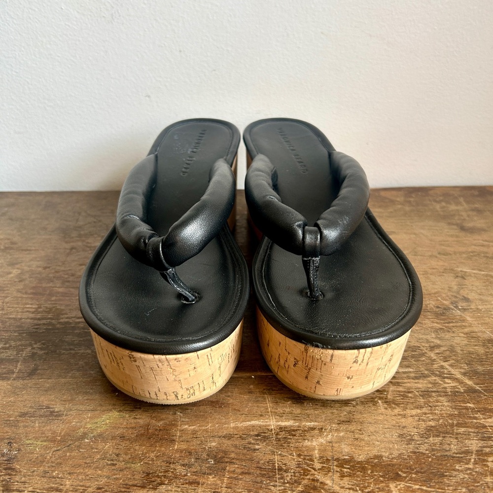 Veronica Beard Women's Geno Black Leather Platform Thongs Size 9